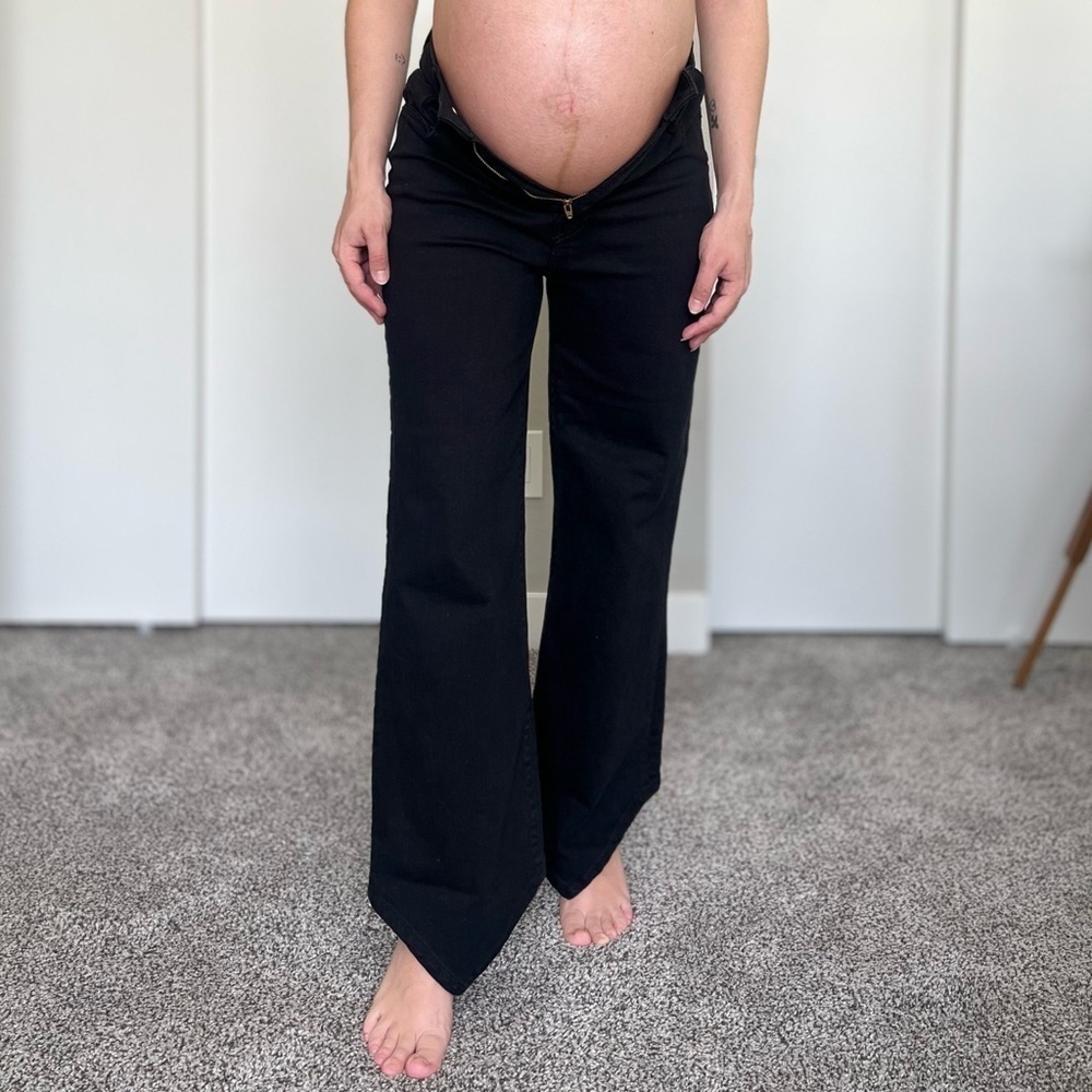 Mother The Dagger Flood Wide Leg Jeans - Bandana Hem - Black Wash - Size 29